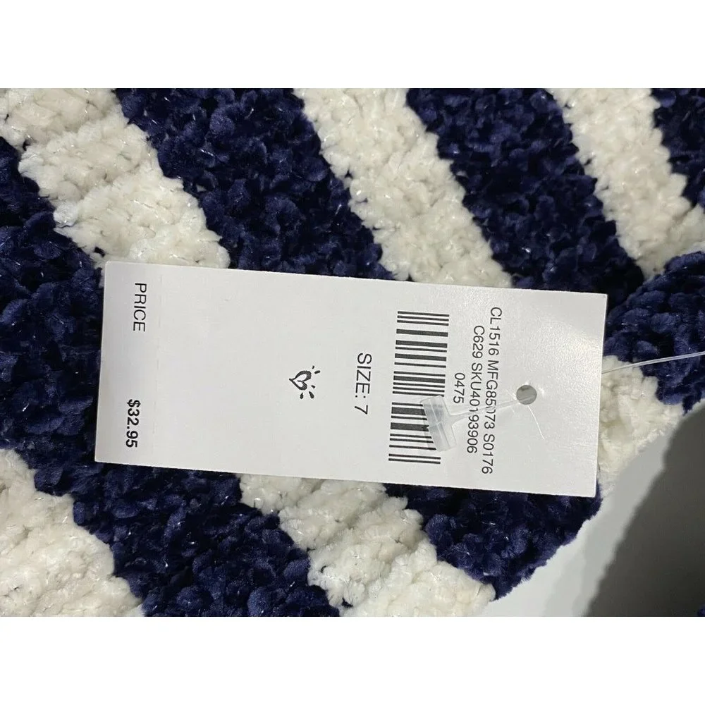 NWT JUSTICE Girls Sweater Hoodie Sz 7 Blue Ivory Stripes Pull-Over Stretch #0467